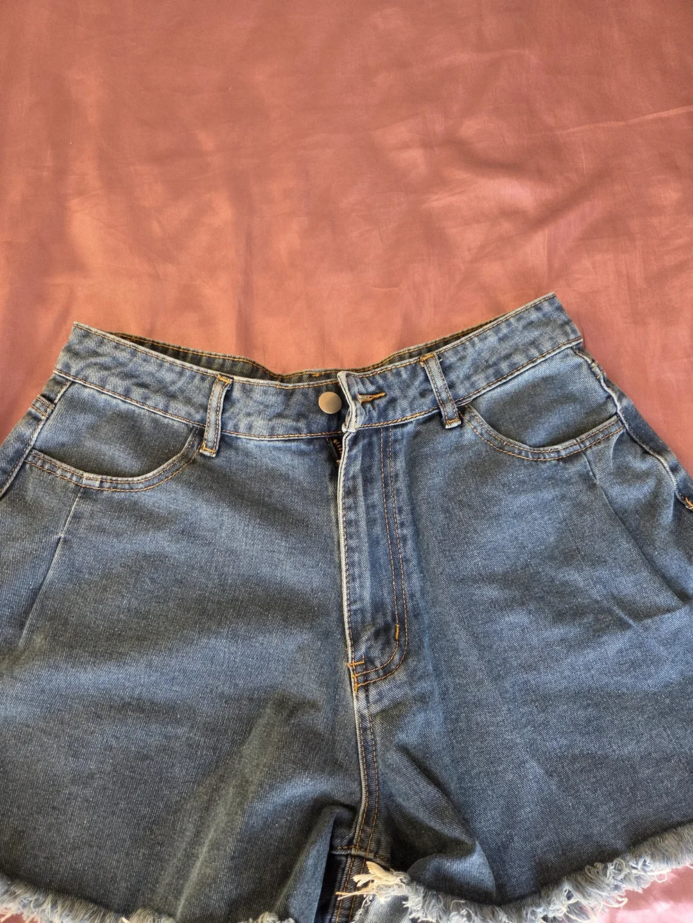 High-Rise Denim Frayed Hem Women's Shorts - Blue - Size L